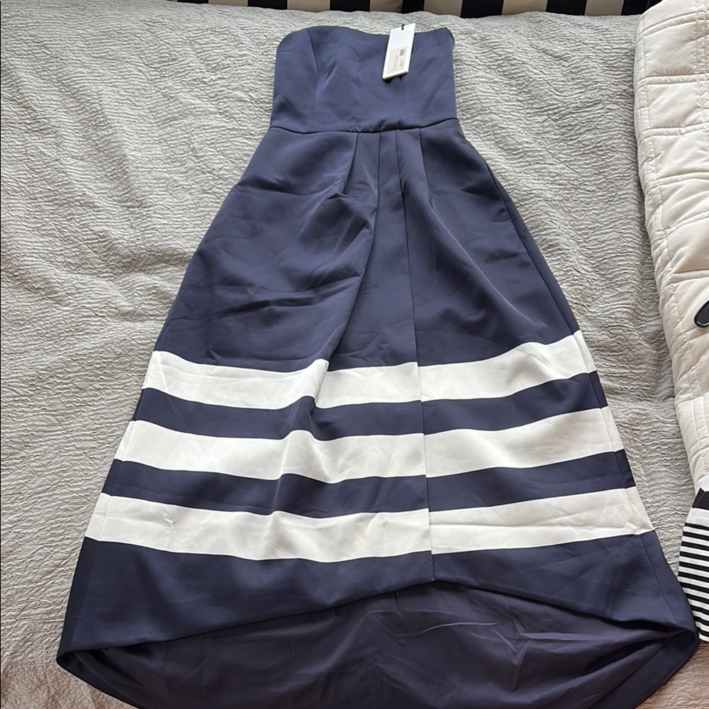 KEEPSAKE the Label Navy and White Strapless Dress